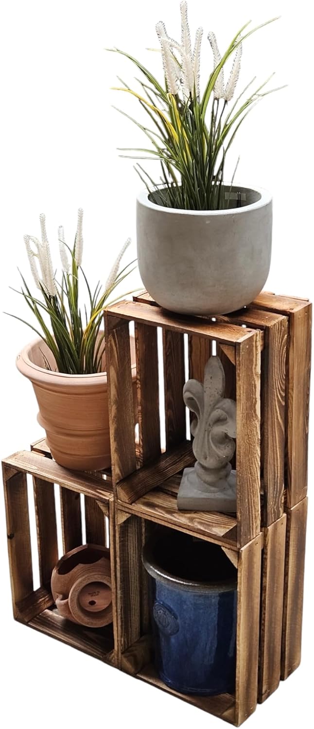 Geflammte Holzkisten Weinkisten Obstkisten mit Mittelbrett/Zwischenbrett Ablage für Aufbwahrung Schu