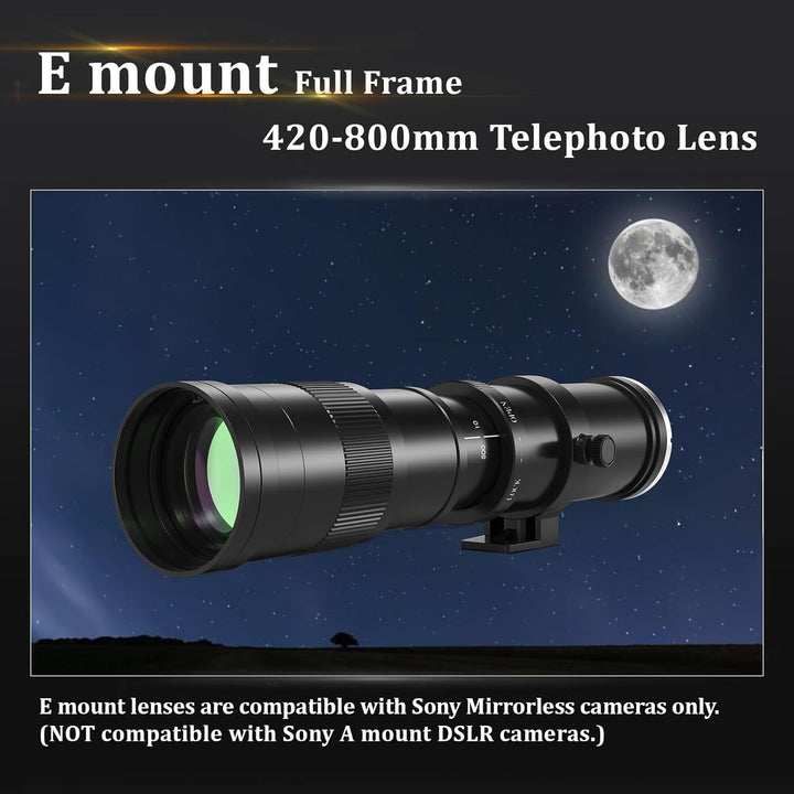 Teleobjektiv für Sony E, 420-800mm Zoomobjektiv, Manueller Fokus (MF) für Sony A7C A7R A7S A7 A9 A67