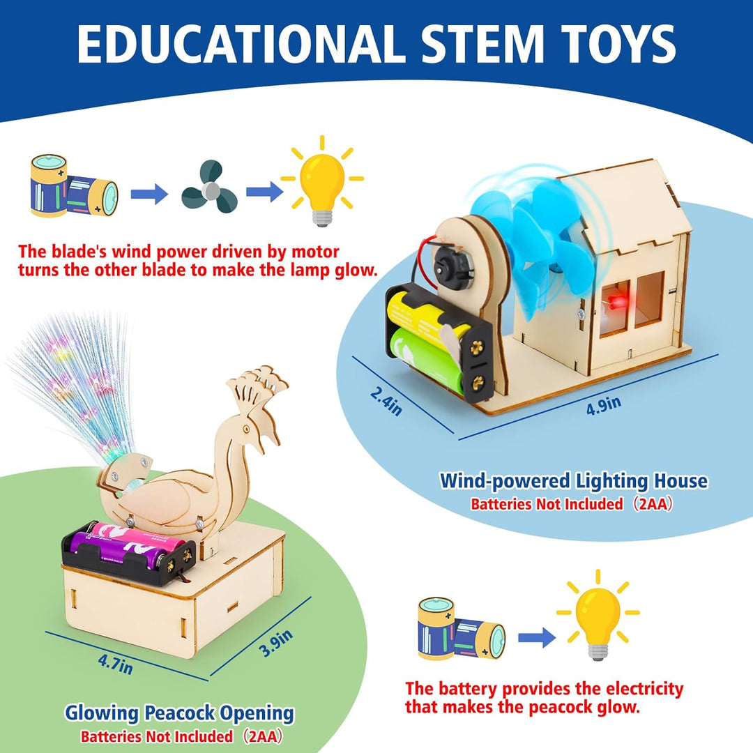 5 in 1 Holz Wissenschaft Experimente Kit für Kinder 8-12, Elektronik Bausatz Roboter Kit Spielzeug E