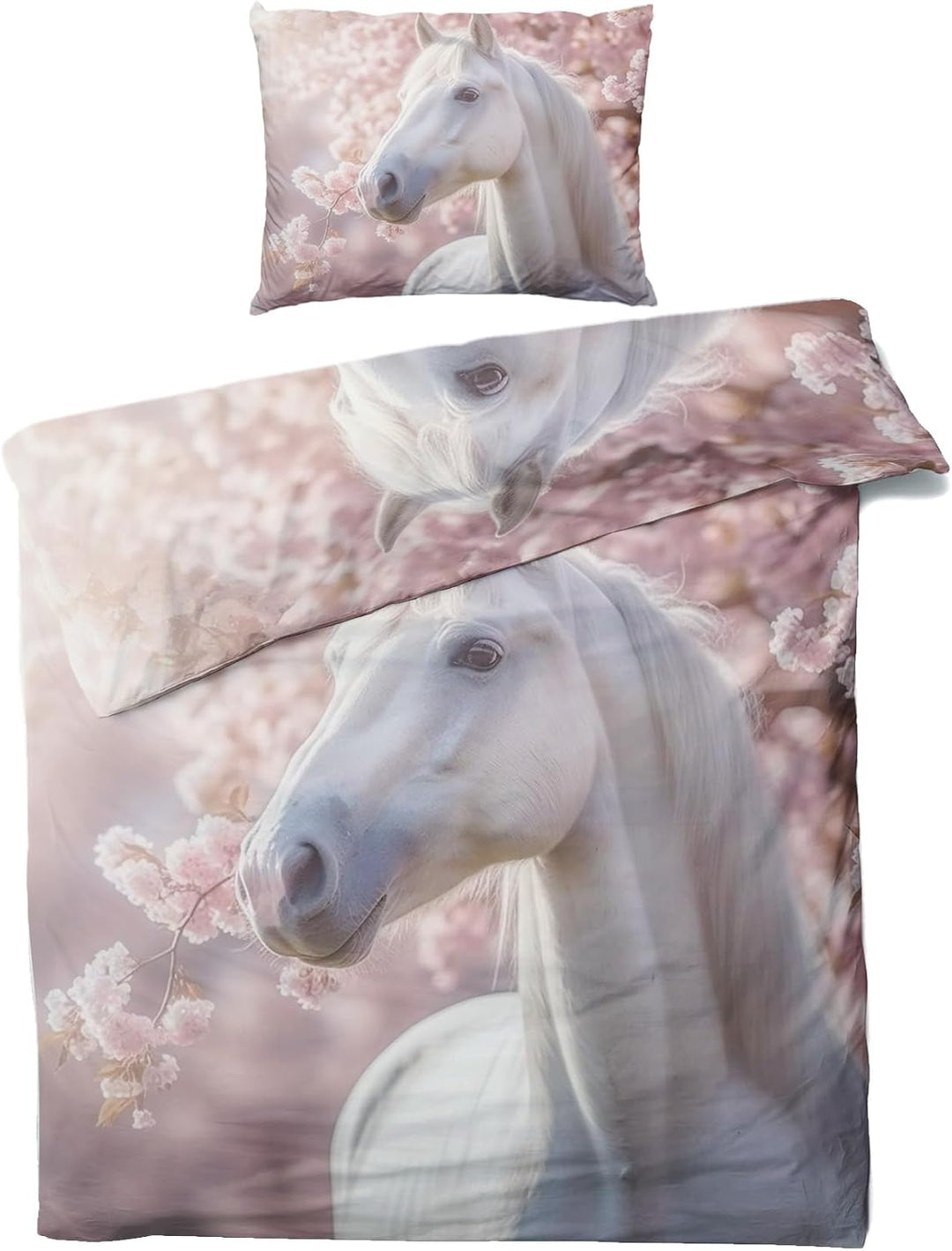 GEDAEUBA Bettwäsche 135x200 Pferde Mädchen - Pferdemotiv Bettbezug 135 x 200 2er Set, Wendebettwäsch