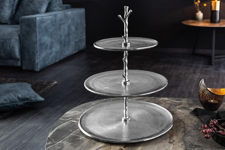 Riess Ambiente Elegante Etagere Abstract 48cm Aluminium Silber mit DREI Etagen Servierständer Obstsc