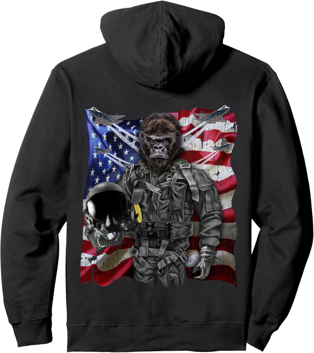 Gorilla als Kampfpilot mit Flagge der USA Pullover Hoodie