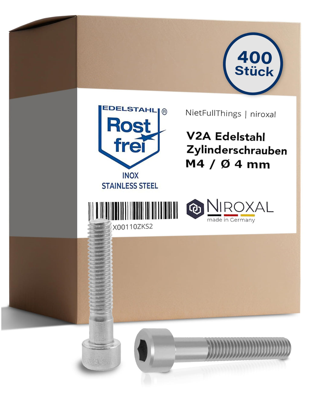 Edelstahl Zylinderkopfschraube rostfrei V2A M4 (=4 mm) 28-mm Schrauben-Länge 400 Stück 20-mm Teil-Ge
