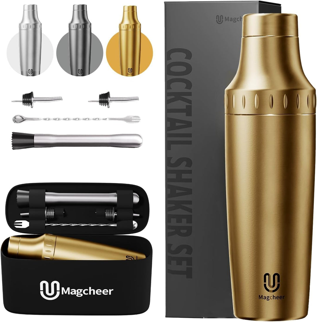 Cocktail Shaker Set mit Integrierter Massskala 900ml Premium Edelstahl Frostsicherer Doppelwand-Bark