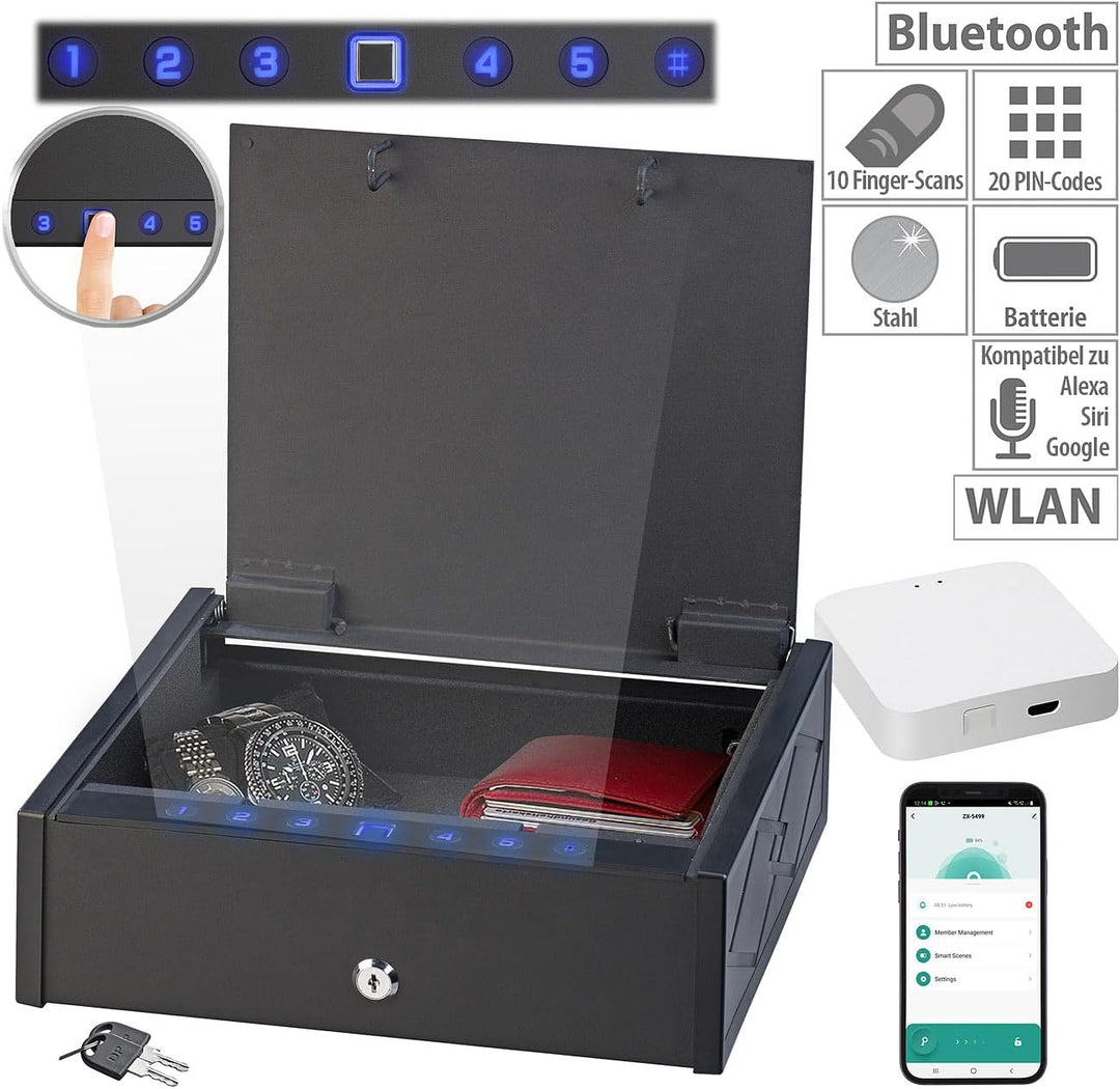 Xcase Mini-Schlüssel-Safe: Tresor mit biometrischer Fingerabdruckerkennung, WLAN-Gateway und App (Mi