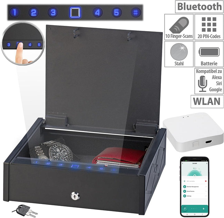 Xcase Mini-Schlüssel-Safe: Tresor mit biometrischer Fingerabdruckerkennung, WLAN-Gateway und App (Mi