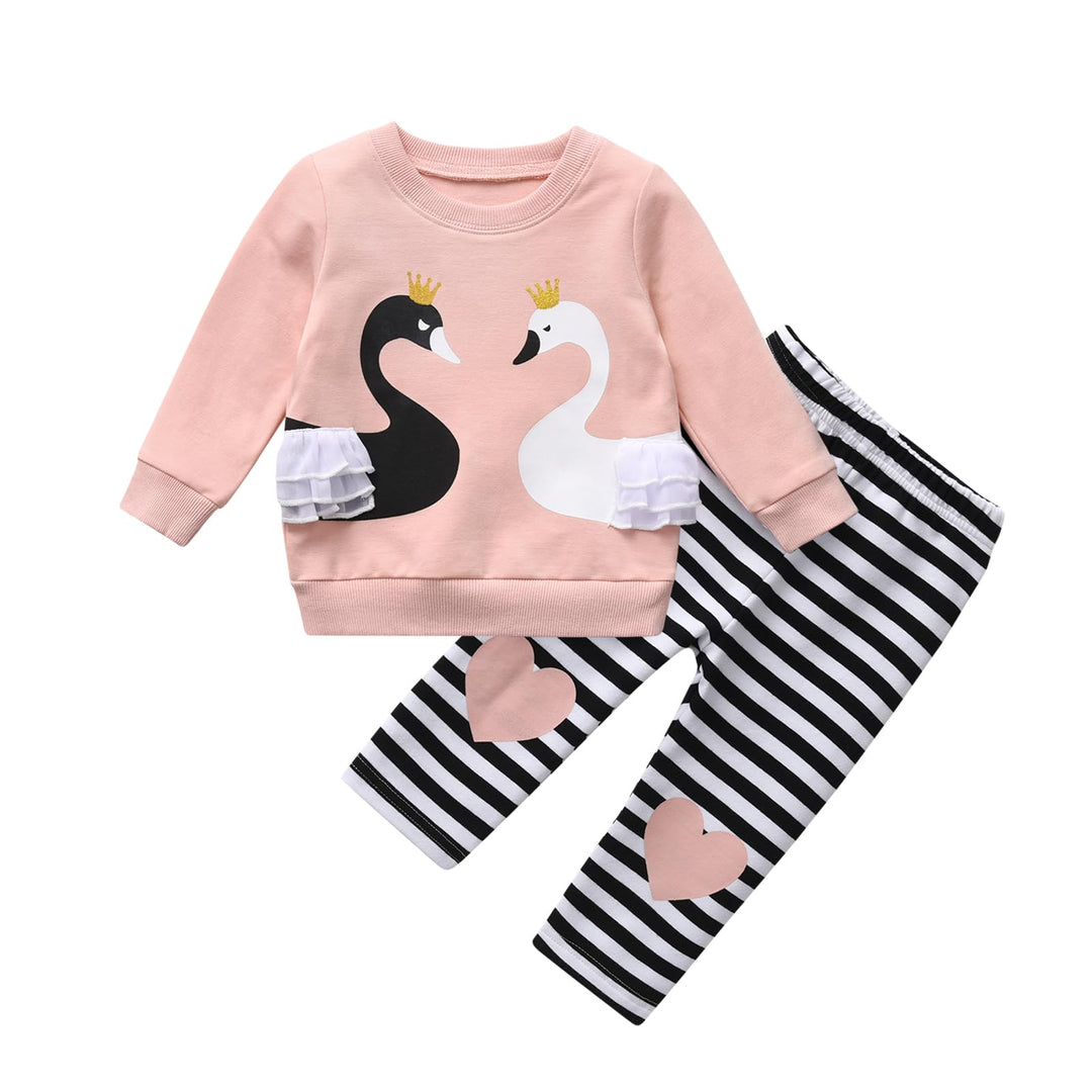 Kleinkind Baby Mädchen Outfit Set Schwan Print Tops + Hosen 2Pcs für Baby Mädchen Kleidung 9-12 Mona