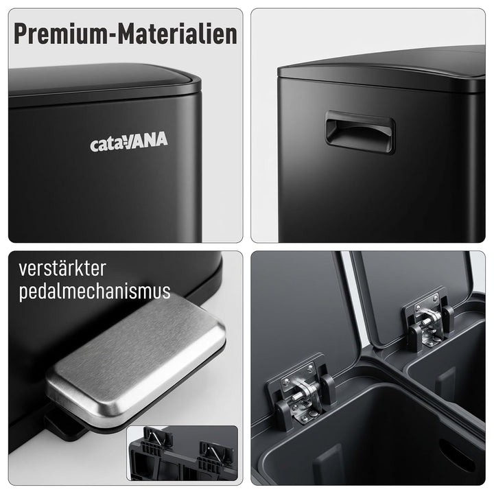 CATAVANA Mülleimer Küche Mülltrennung 2 x 30 Liter - Doppelfach 60 Liter - Moderner Recycling-Müllei