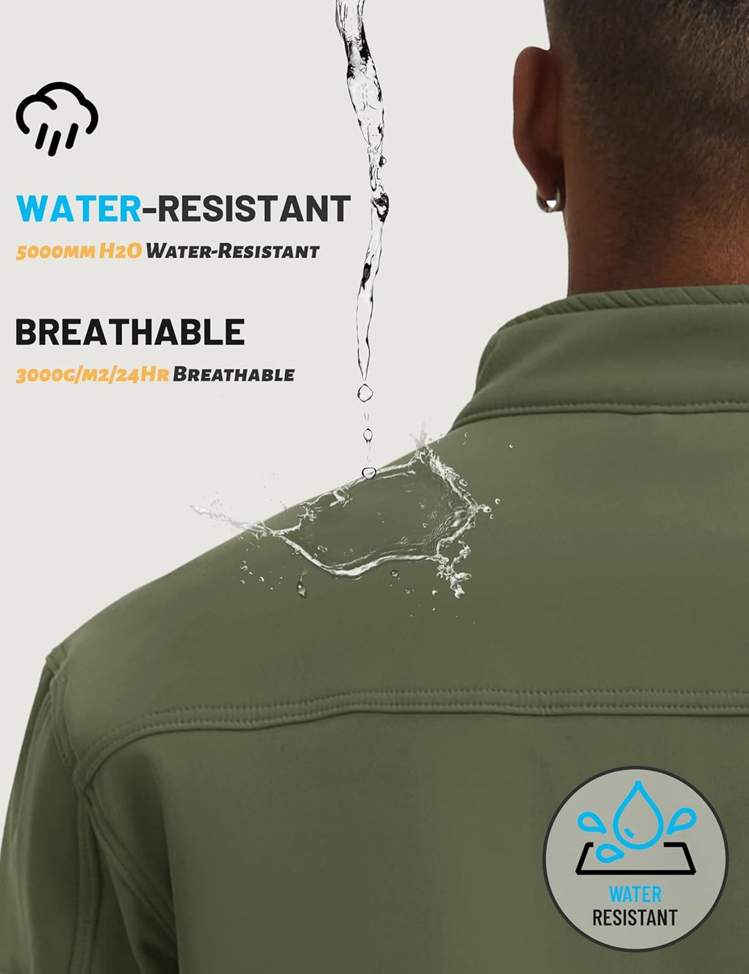 TACVASEN Herren Softshell Jacke Winddichte Outdoorjacke Übergangsjacke mit Reissverschlusstasche L A