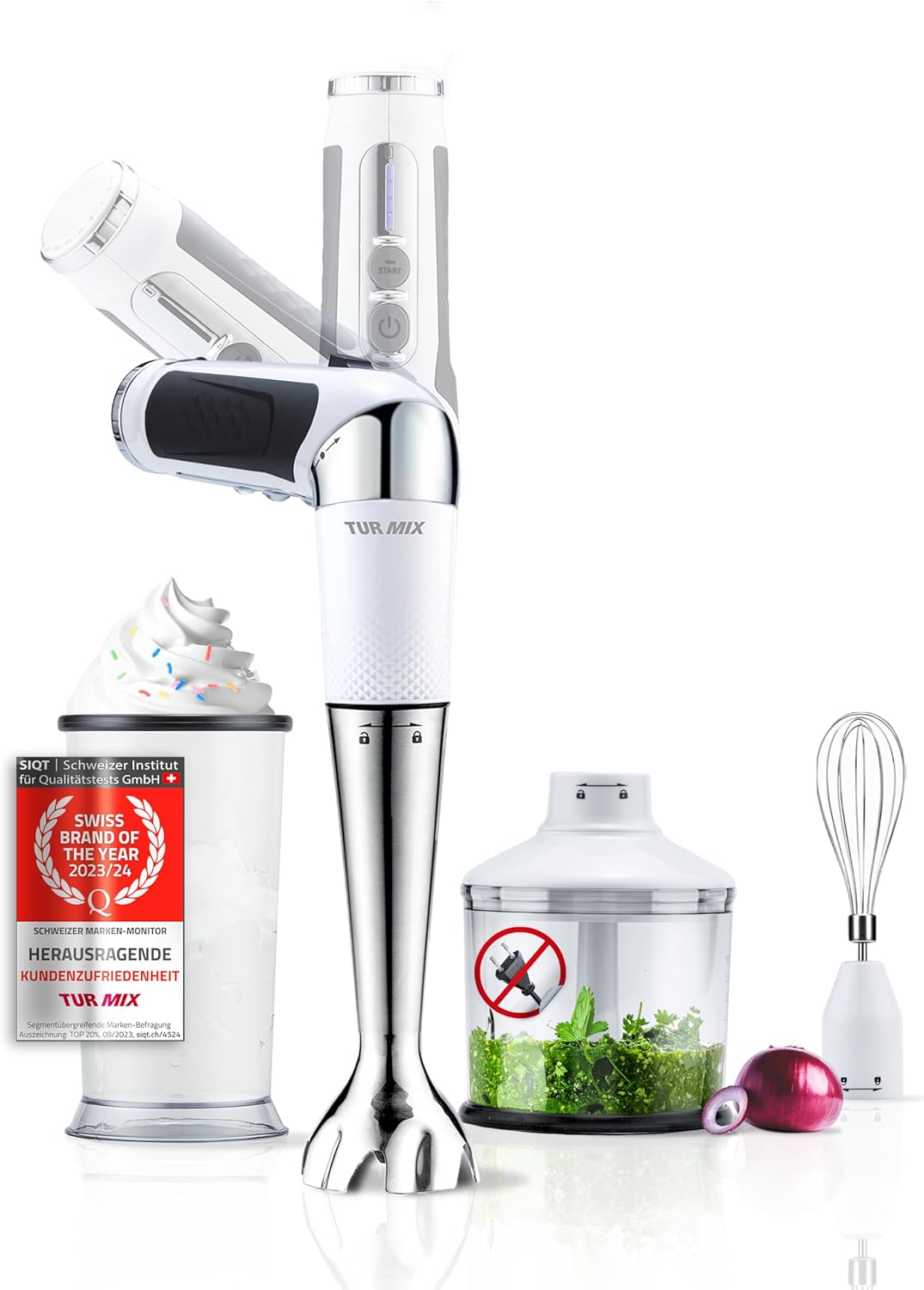 Turmix Stabmixer Kabellos Edelstahl CX 422 - Kabelloses Stabmixer Set mit Mixbecher, Multizerkleiner