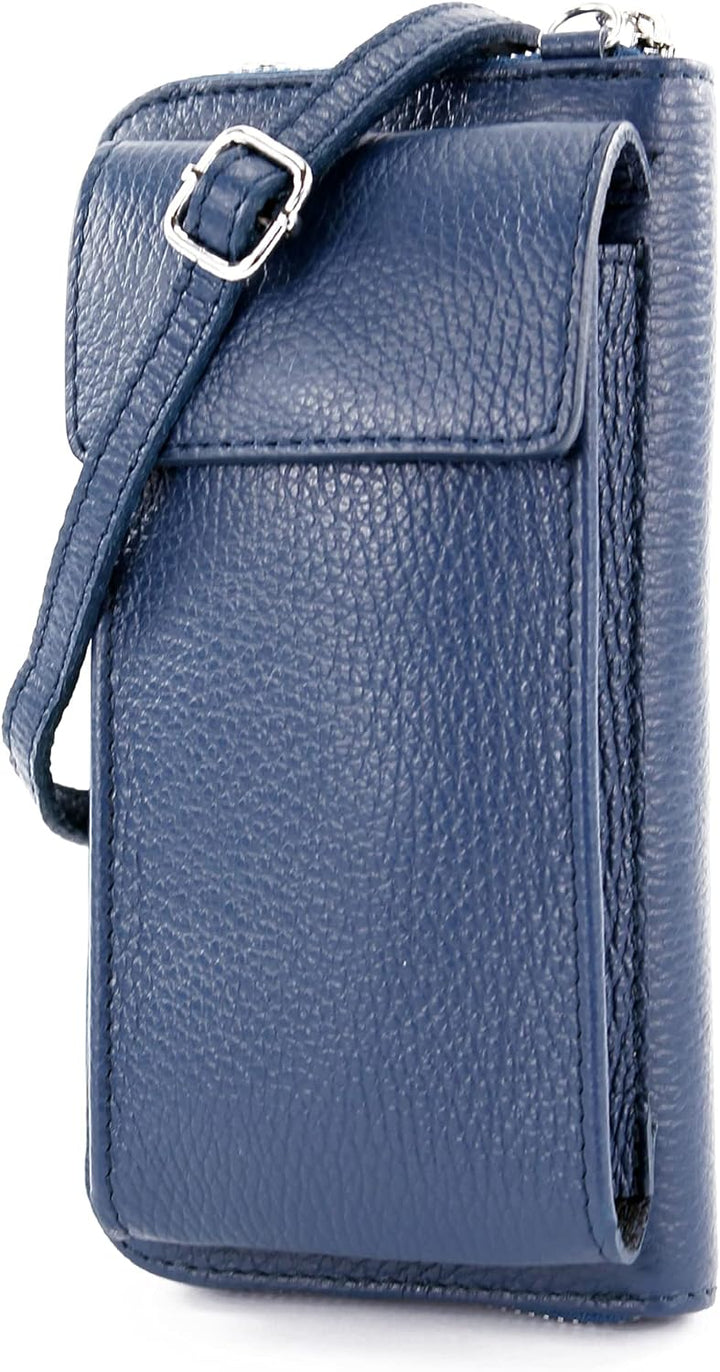 modamoda de - P06 - ital. Damen Umhängetasche Geldbörse Handytasche Leder Dunkelblau, Dunkelblau