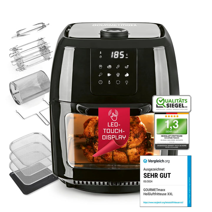 GOURMETmaxx Digitale XXL Heissluft-Fritteuse 9 Liter | Frittieren ohne Fett, Fritteuse, Ofen und Dre