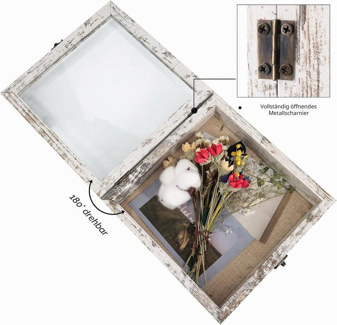 GraduationMall Weiss 20x20cm 3D Bilderrahmen Tief Objektrahmen Schaukasten Türvitrine Retro Weiss,Ge