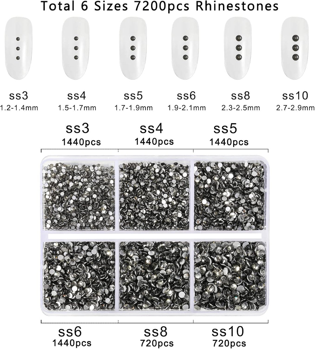 Beadsland 7200pcs Flatback Strasssteine für Nagel,Graue Strasssteine Kristall Runde Edelsteine für K