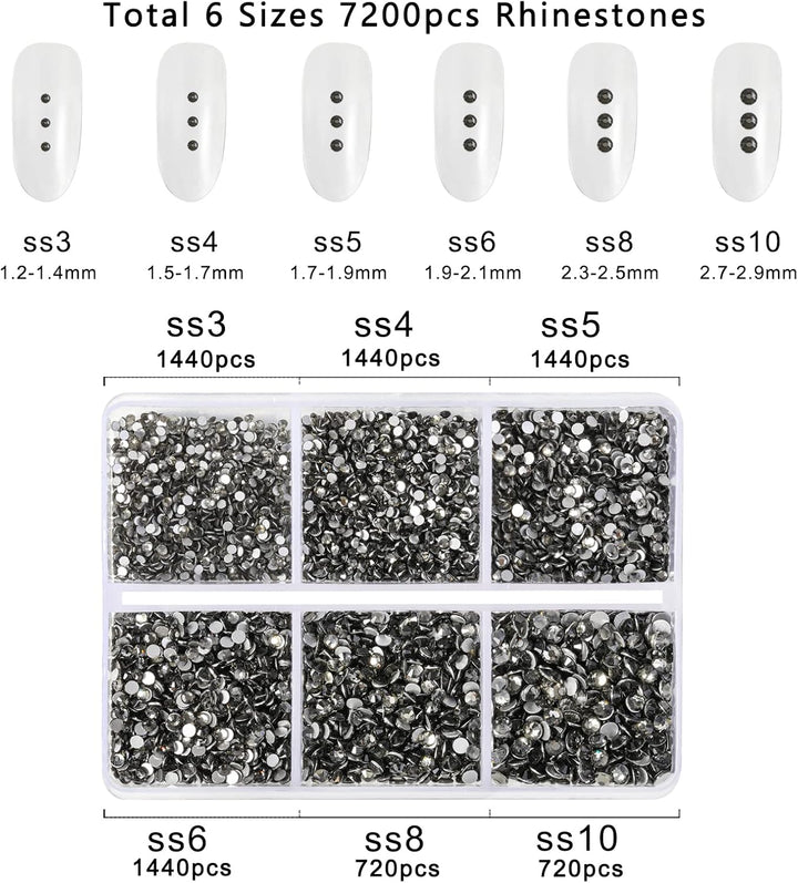 Beadsland 7200pcs Flatback Strasssteine für Nagel,Graue Strasssteine Kristall Runde Edelsteine für K