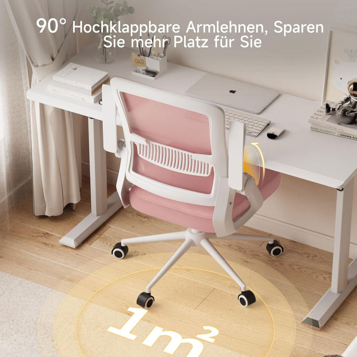 naspaluro Bürostuhl mit Hochklappbare Armlehnen, Schreibtischstuhl Ergonomisch, Drehstuhl mit Netzbe