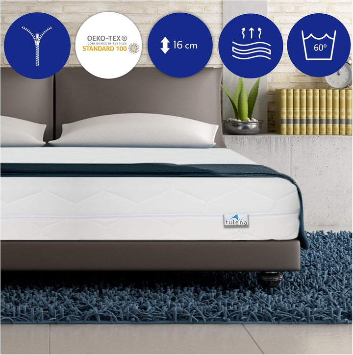 TULENA NOX Matratze 80x200 Komfortschaum Medium H2 + H3 Basic 16 cm | 30 Nächte Probeschlafen | Roll