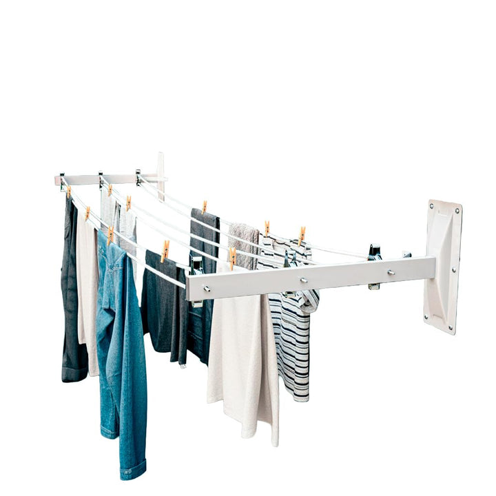 AMIG - Seitlicher Wäscheständer Modell 3 aus Edelstahl, Finish in Weiss, mit sechs Spulen und DREI S
