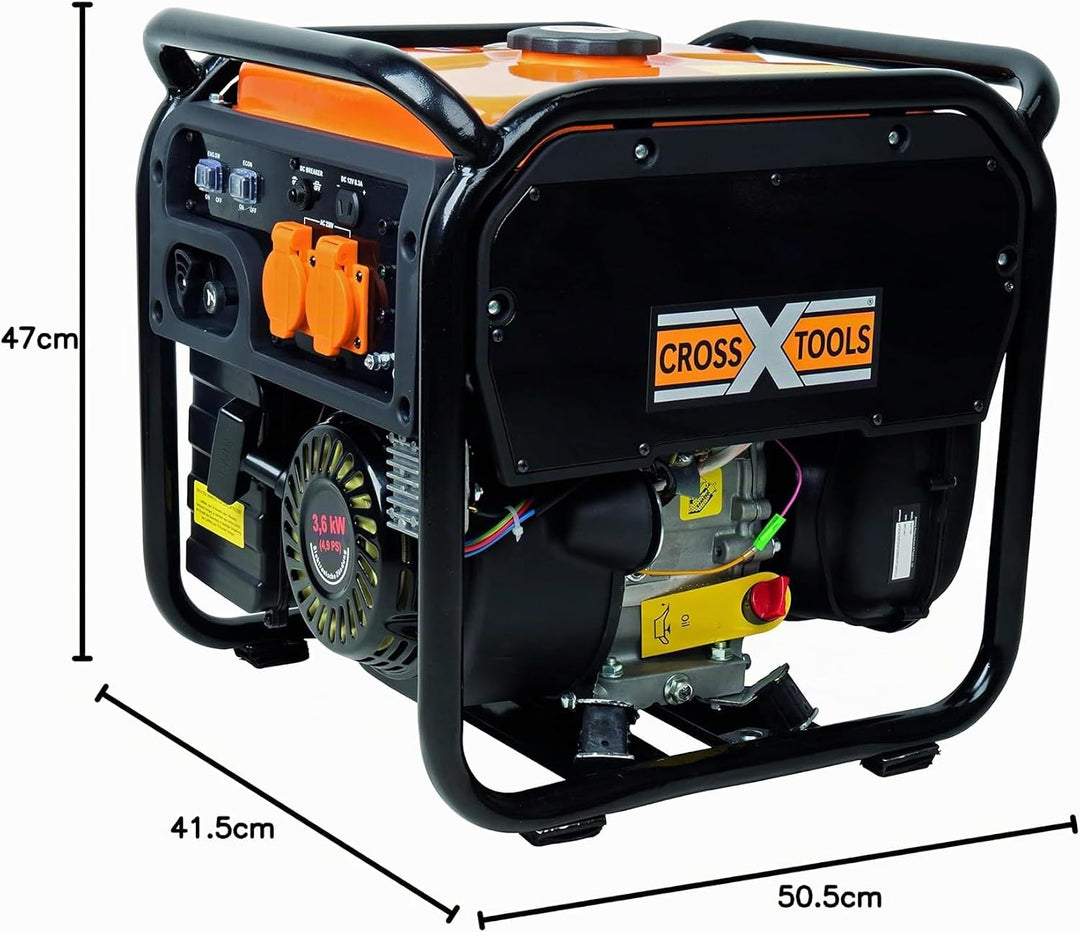 CROSS TOOLS Benzin Inverter Stromerzeuger - Stromaggregat - Generator (3.500W max. Leistung, 2x 230V