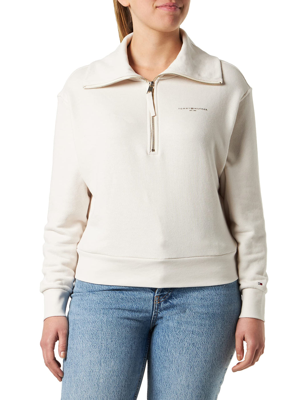 Tommy Hilfiger Damen Halber Reissverschluss S Beige (Weathered White), S Beige (Weathered White)