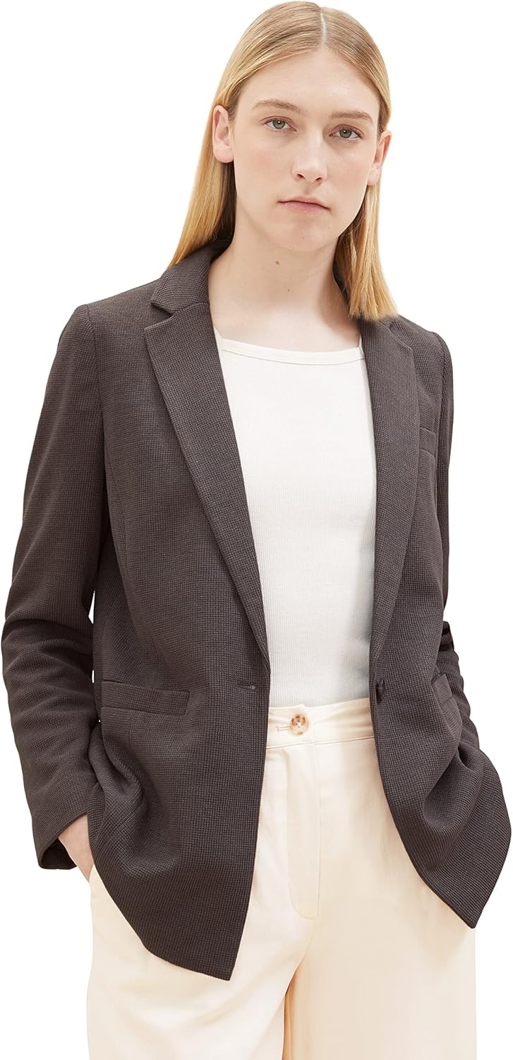 TOM TAILOR Damen 1037908 Blazer mit Struktur (1er Pack) M 32251 - Dark Mineral Grey, M 32251 - Dark