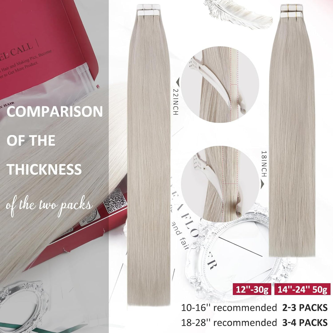 Moresoo Blonde Haarverlängerungen Tape in Extensions Echthaar Remy Weissblond Invisible Tape Extensi