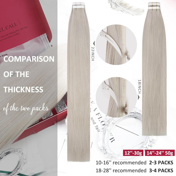 Moresoo Blonde Haarverlängerungen Tape in Extensions Echthaar Remy Weissblond Invisible Tape Extensi