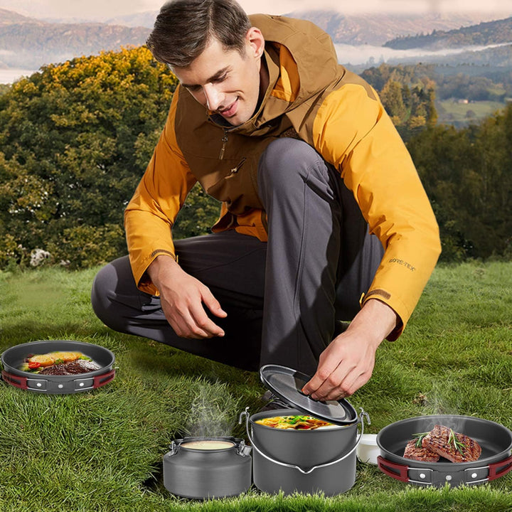 Odoland Camping Geschirr Set, Kochgeschirr für Outdoor Kochen für Camping, Rucksacktourismus, Kochen