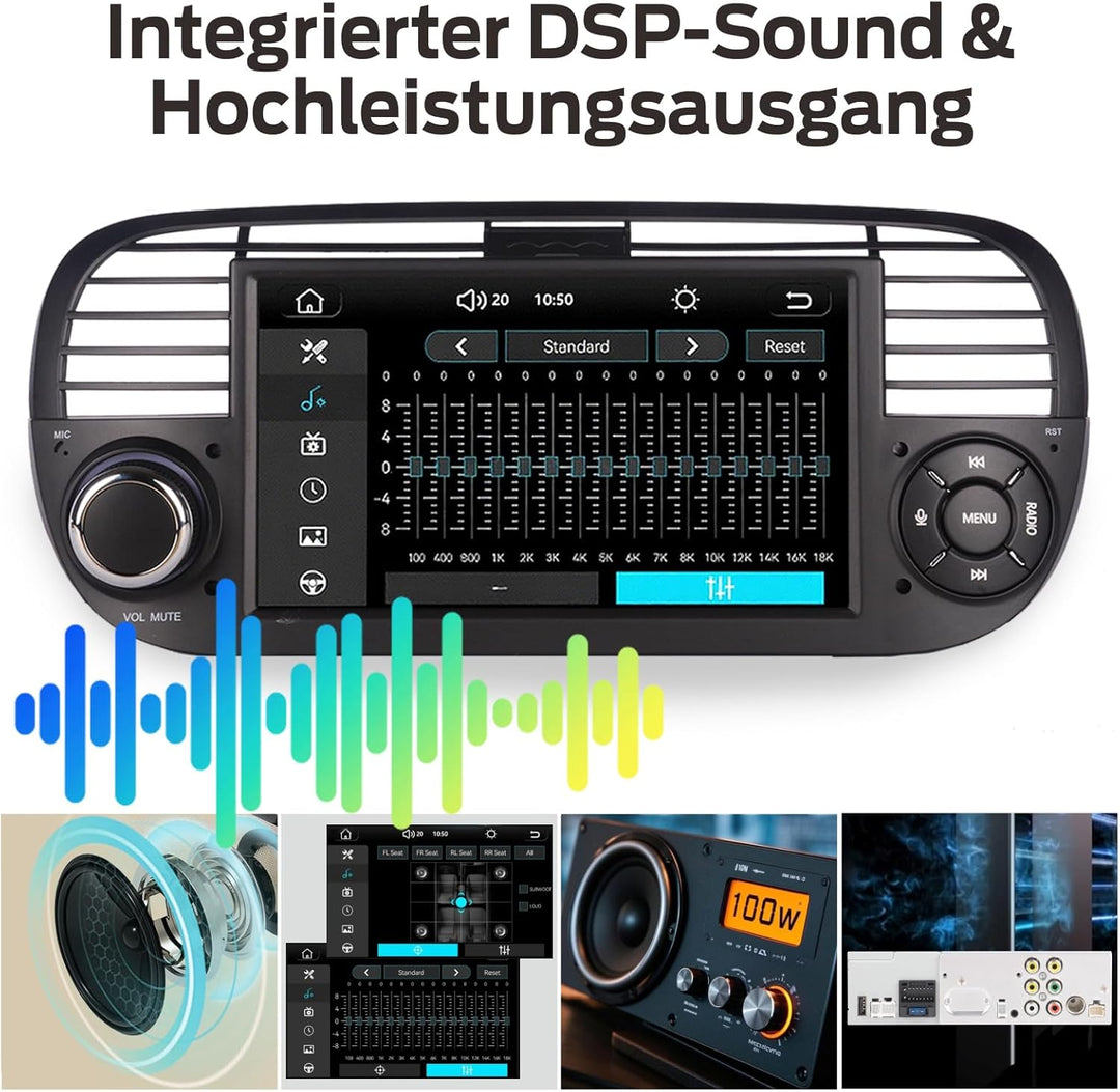 Linux Autoradio Blitzstart für Fiat-500 2007-2015 | Plug & Play | Wireless CarPlay/Android Auto/Blue