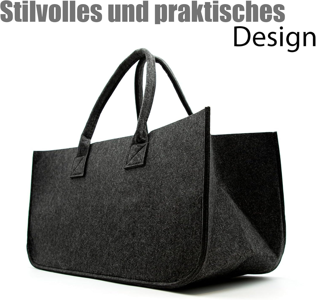 BigDean 2 Stück Filztasche gross in Anthrazit für Kaminholz oder als Shopper verwendbar – Kaminholzk