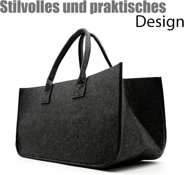 BigDean 2 Stück Filztasche gross in Anthrazit für Kaminholz oder als Shopper verwendbar – Kaminholzk