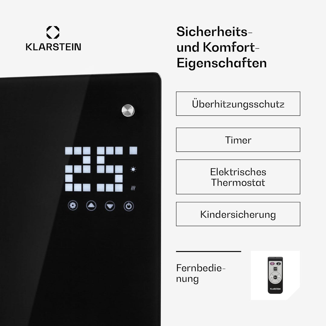 Klarstein Elektroheizung, Konvektor-Heizung Freistehend oder Wandmontage, Mobile Elektroheizung Ener