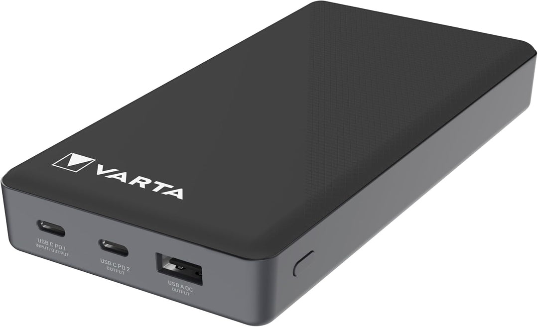 VARTA Power Bank 20000mAh, Powerbank Power on Demand mit 4 Anschlüssen (1x Micro USB, 2x USB A, 1x U