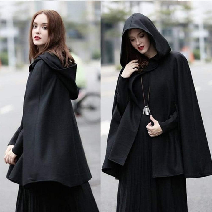 JLTPH Damen Herbst Winter Maxi Lose Umhang mit Kapuze Mantel Poncho Kap Strickpulli Longstrickjacke