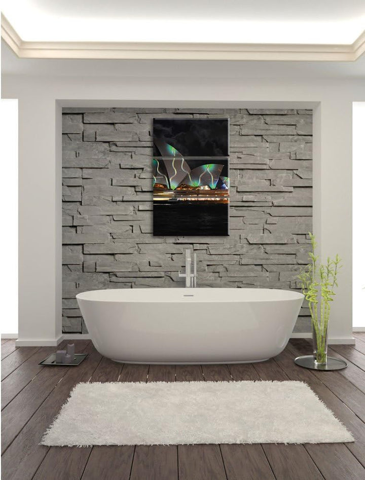 Pixxprint Sydney Opera House grüne Beleuchtung 3-Teiler Leinwandbild 120x80 Bild auf Leinwand