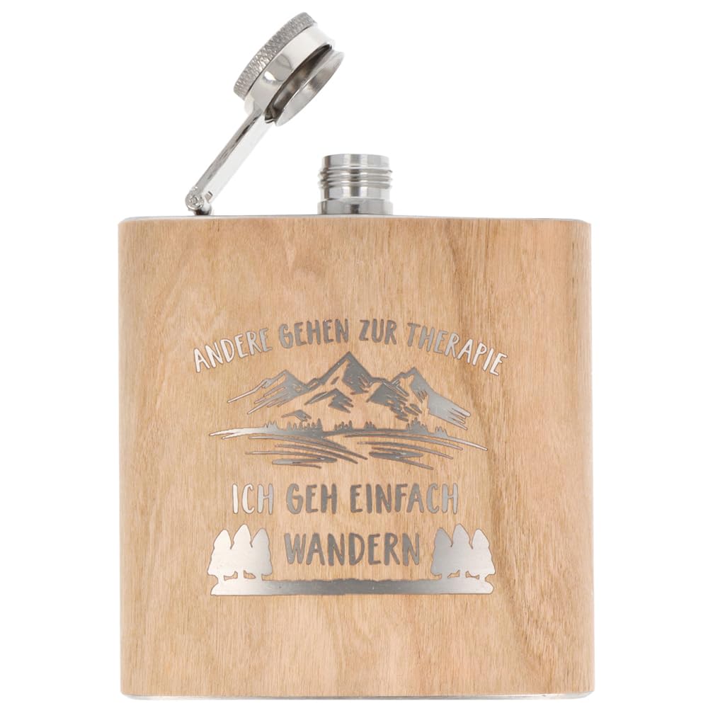 Spruchreif | Flachmann aus Edelstahl mit Gravur | Flachmann aus Holz | Geschenk für Wanderer und Ber