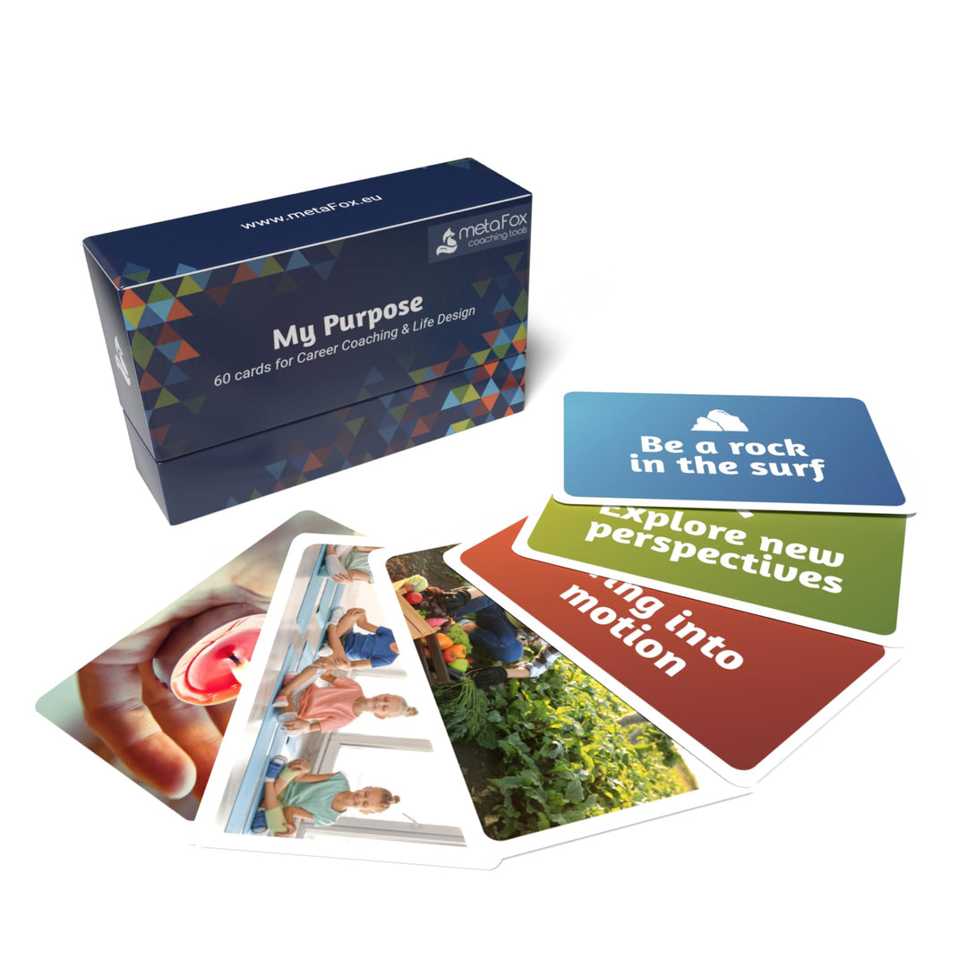 metaFox - My Purpose Cards - 60 Coaching Cards for Finding Purpose, Logotherapy, Career Coaching - U