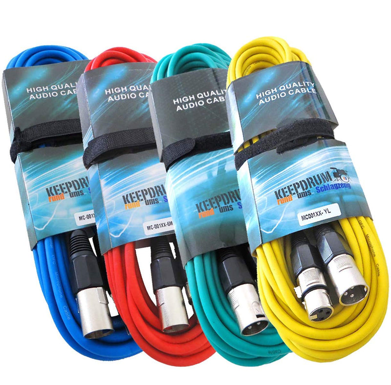 keepdrum 4X Mikrofonkabel Set 6m XLR 4 Farben Rot Blau Grün Gelb Rot Gelb Grün Blau 6m, Rot Gelb Grü