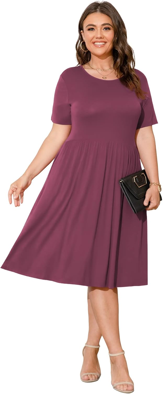 POSESHE Damen-Sommerkleid in Übergrösse 2023, lässig, kurzärmelig, Empire-Taille, lockere Passform,