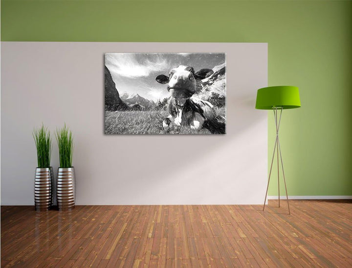 Pixxprint Kuh im Karwendelgebirge Kunst als Leinwandbild/Grösse: 100x70 / Wandbild/Kunstdruck/fertig