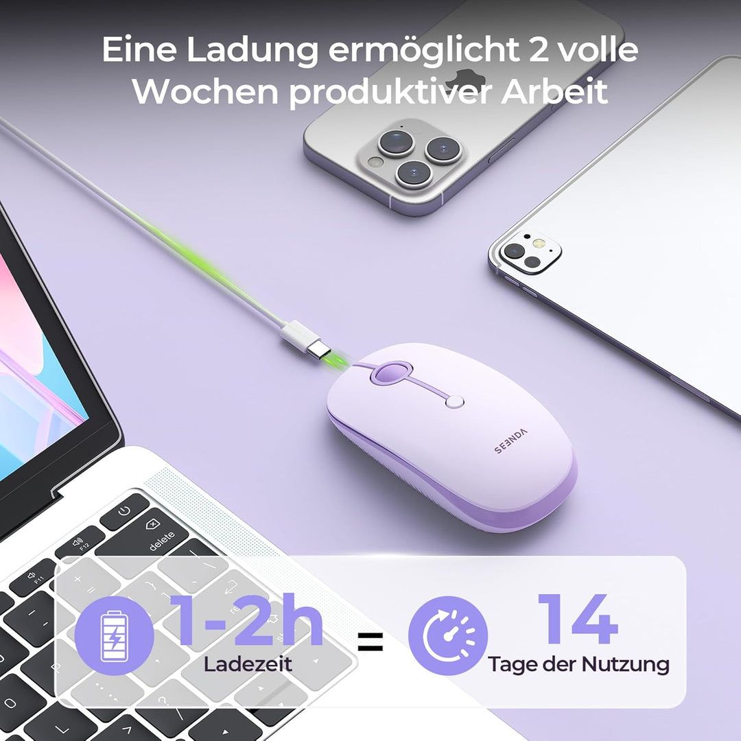 seenda MOU001 Bluetooth Maus, USB + Dual-Bluetooth 3 Geräte Verbindung, Maus Kabellos mit 3 DPI-Stuf