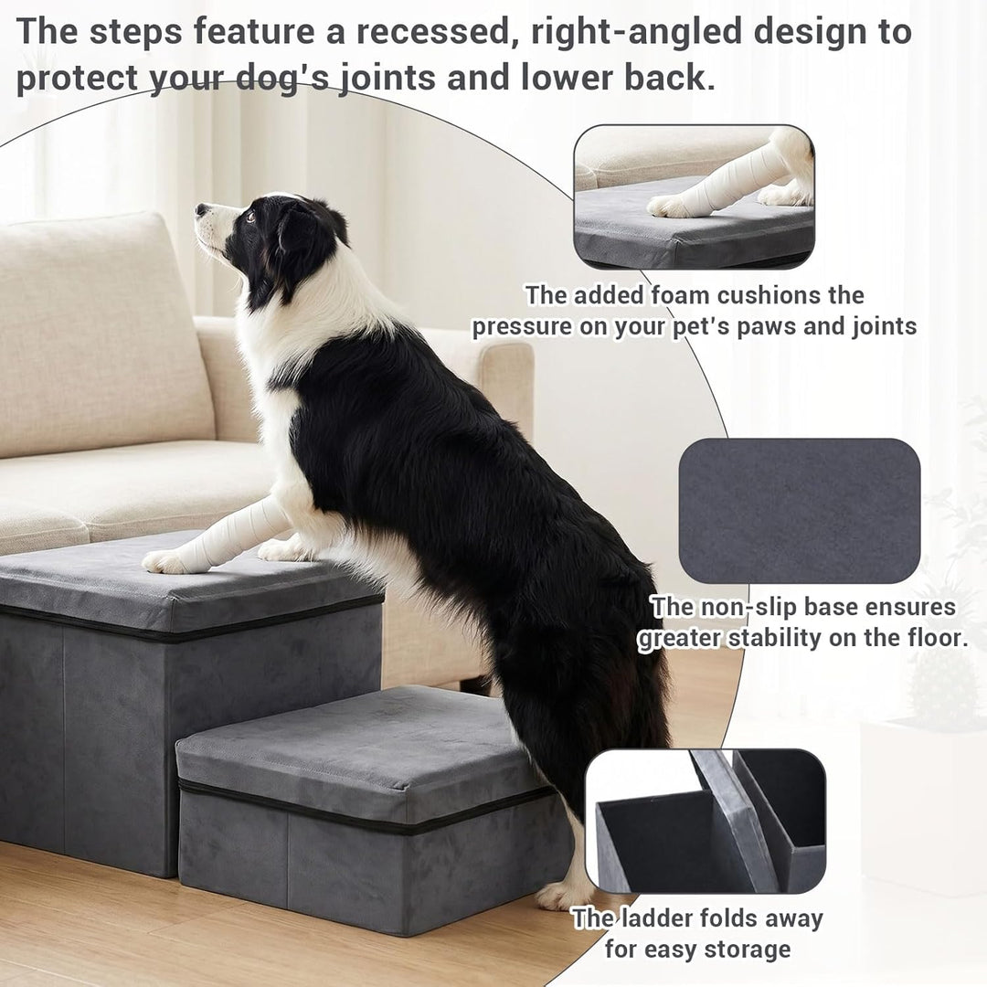 Hundetreppe mit Stauraum, Hundetreppe Bett für Betten,Sofas, rutschfeste Hunderampe,Haustierleiter,