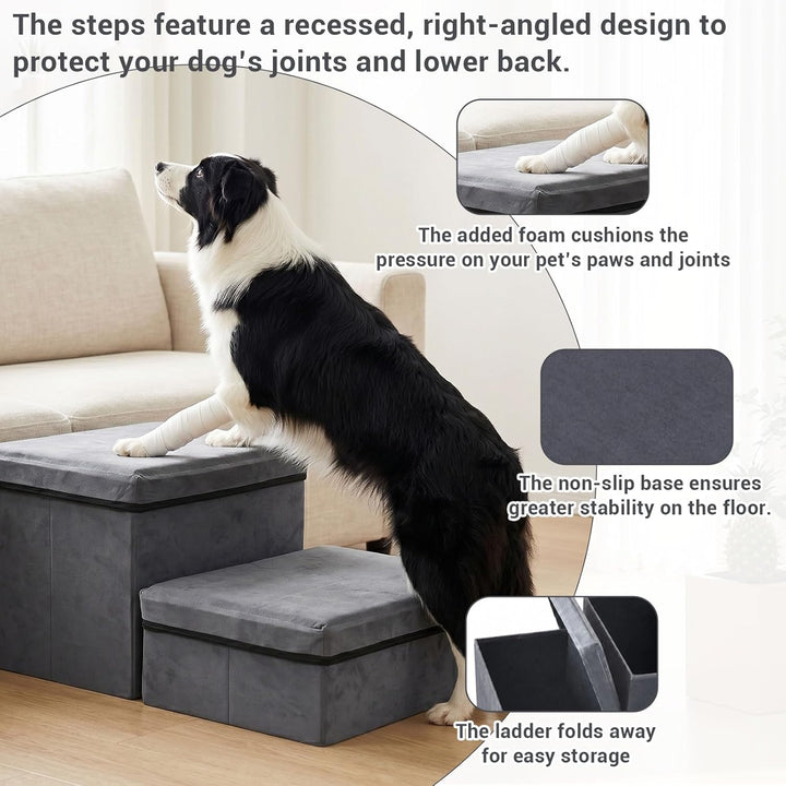 Hundetreppe mit Stauraum, Hundetreppe Bett für Betten,Sofas, rutschfeste Hunderampe,Haustierleiter,