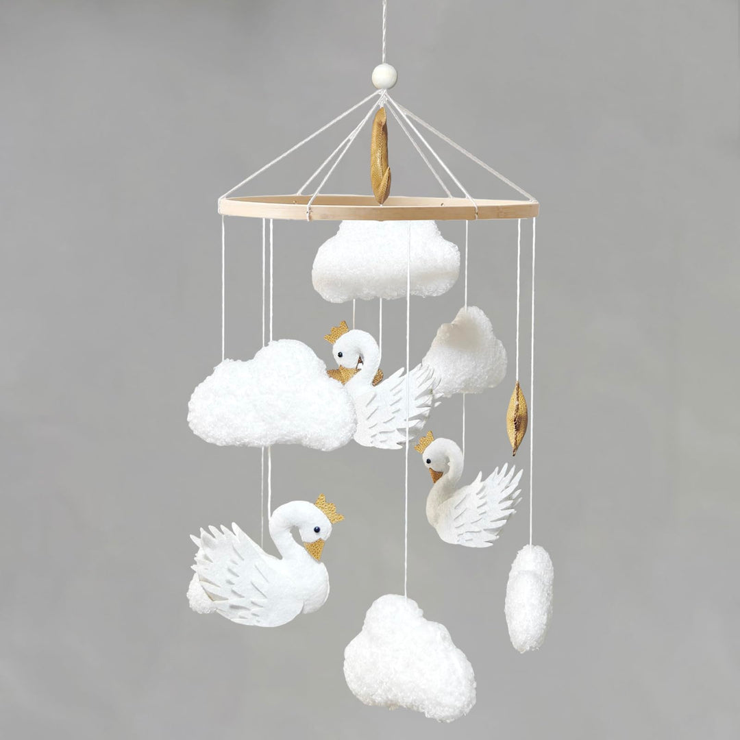 Weisse Schwan Mobile Baby Windspiele,Gekrönte Weisse Schwan, Wolken, Sterne Babybett Mobile Baby Hol