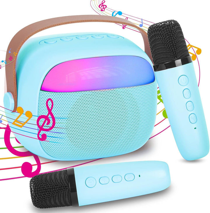 Karaoke Maschine Kinder mit 2 Drahtlosen Mikrofonen, Tragbares Bluetooth KTV Anlage, Lautsprecher mi