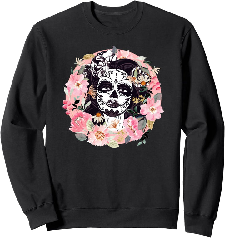 Floral Sugar Skull Catrina Girl Costume Dia de los Muertos Sweatshirt