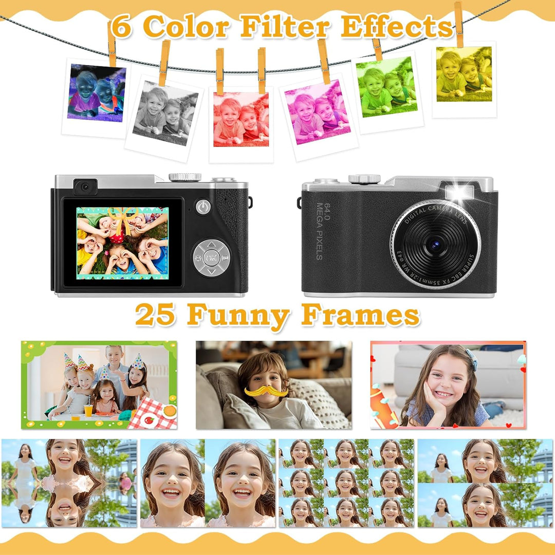 AKOFIC Kinderkamera, 2,4 Zoll 1080P HD Bildschirm Kamera Kinder mit 32GB Karte, Selfie Digitalkamera