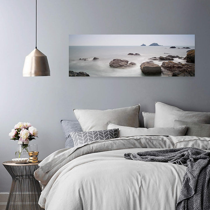 Feeby Frames, Leinwandbild, Bilder, Wand Bild, Wandbilder, Kunstdruck 50x150cm, FELSEN, WASSER, NEBE