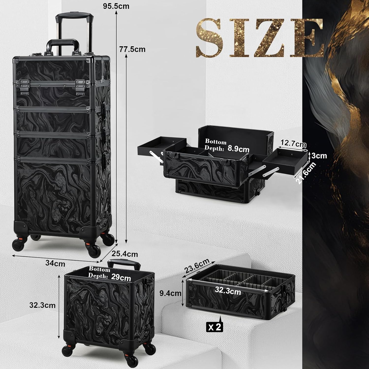 Kosmetikkoffer Trolley 4-in-1 Kosmetikkoffer Gross Kosmetik Trolley Make up Koffer Schminkkoffer mit