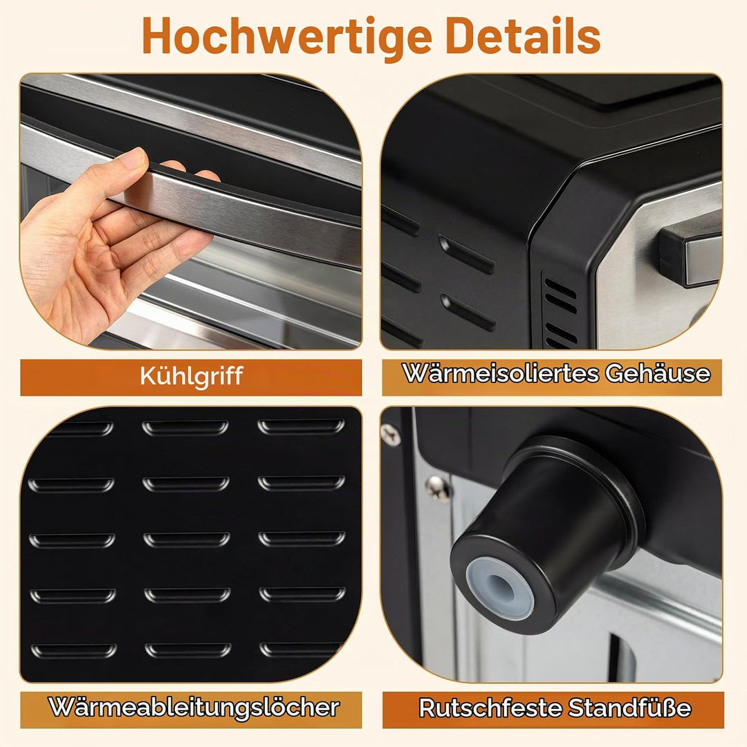 FANTASK Elektrischer Pizzaofen bis 400℃, 6 Programme, 2-Minuten Backfunktion, Pizzastein &amp; Schneider